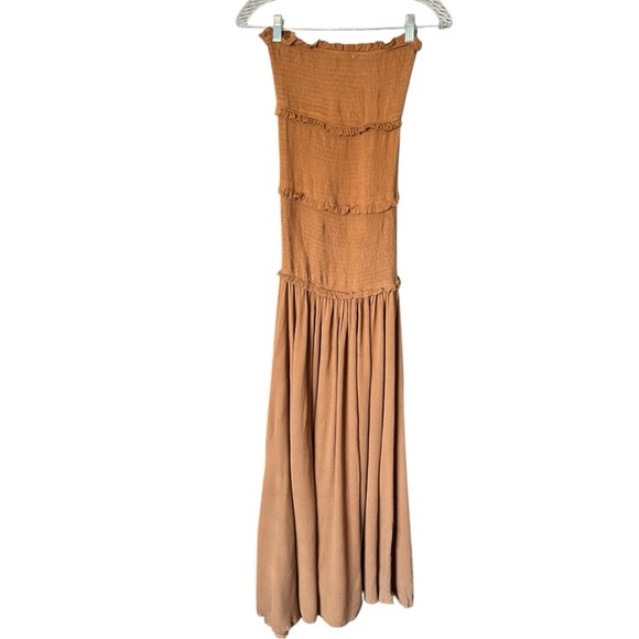 MABLE Strapless Smocked Knot Front Side Slit Maxi Dress - Picture 7 of 10